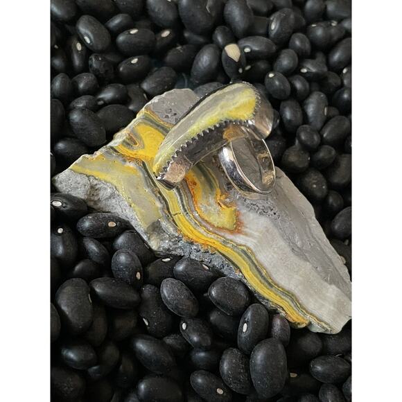 Native Sterling Silver🩵Bumblebee Jasper Crescent Moon🌙Ring~Celestial~Size 5 - Picture 4 of 6